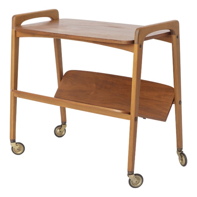 Mid-Century Modern Serving Bar Cart in Teak and Beech, German, 1960s For Sale