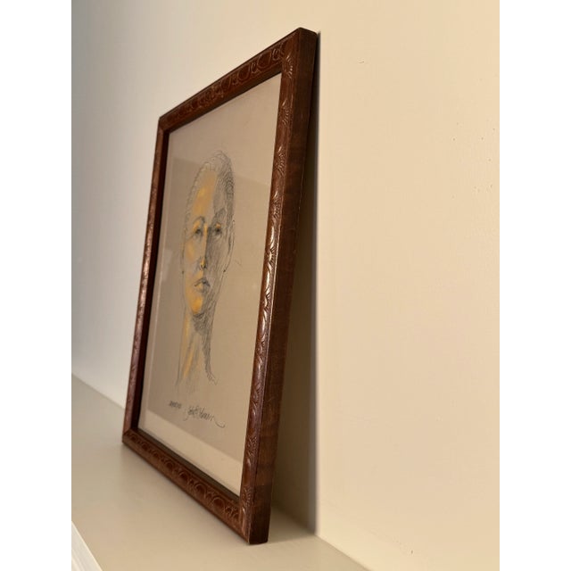 Mid-Century Modern Female Portrait Original Pen and Ink Pastel Drawing by John P. Coleman For Sale - Image 9 of 15