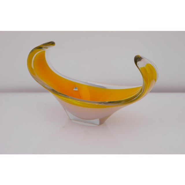 Mid-Century Modern Scandinavian Glass Art Coquille Bowl in Bright Yellow by Peter Leek for Nybro For Sale - Image 11 of 13