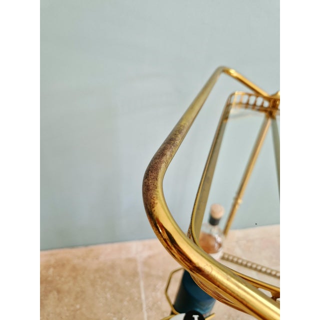 Gold Mid-Century Rolling Serving Cart in Openwork Brass and Glass, 1960s For Sale - Image 8 of 9
