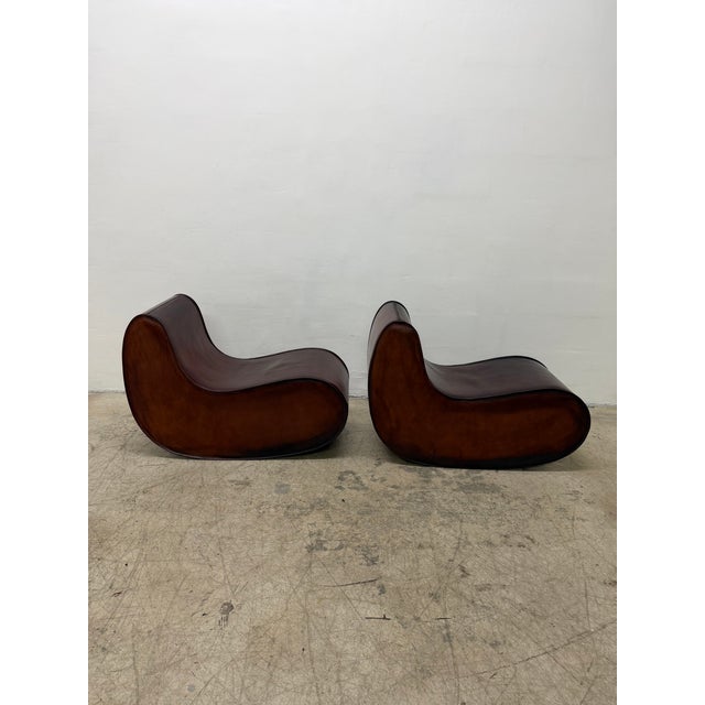 1990s Gregorio Spini "Sutra" Distressed Leather Lounge Chairs for Kundalini - A Pair For Sale - Image 5 of 18
