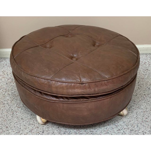 Vintage Dark Brown Leather Ottoman Chairish