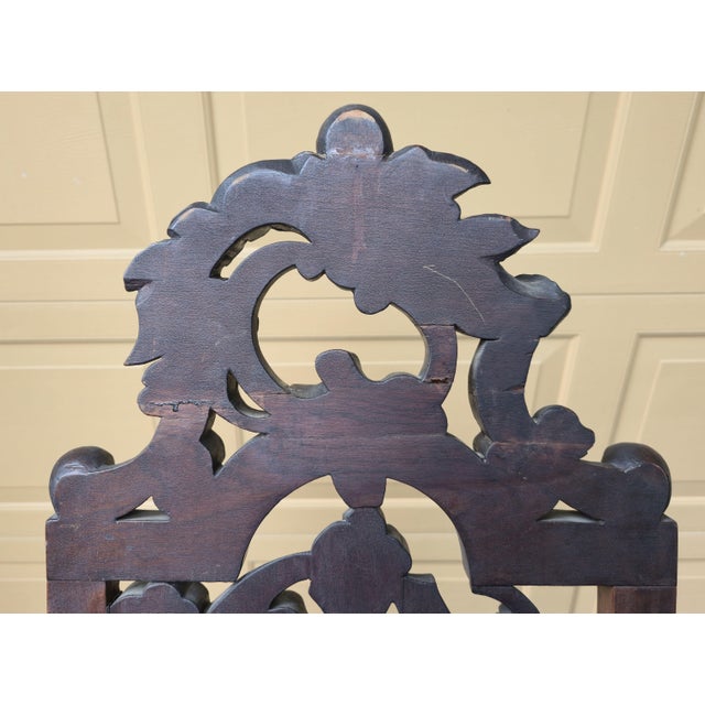 Chocolate Pair of High Back 49" Side Chairs in Black Walnut Heavily Carved Black Forest Rococo Renaissance Revival For Sale - Image 8 of 17