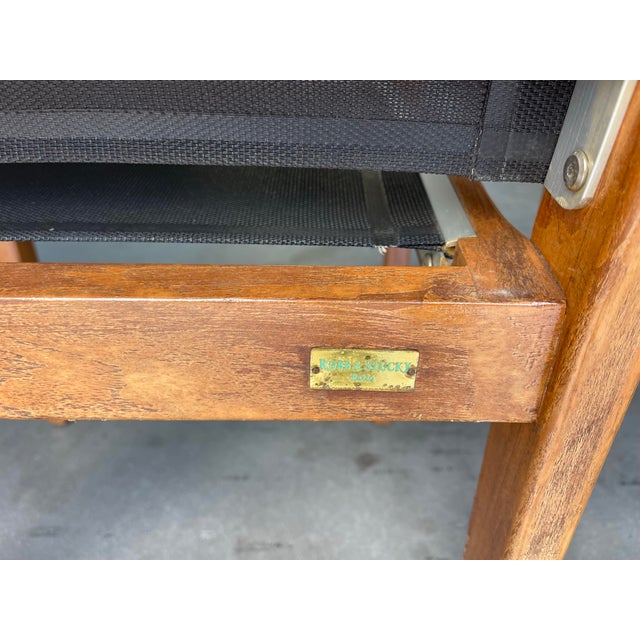 Vintage Teak Sling Patio Lounge Chairs With Black Mesh – Robb & Stucky, A Pair For Sale - Image 12 of 14