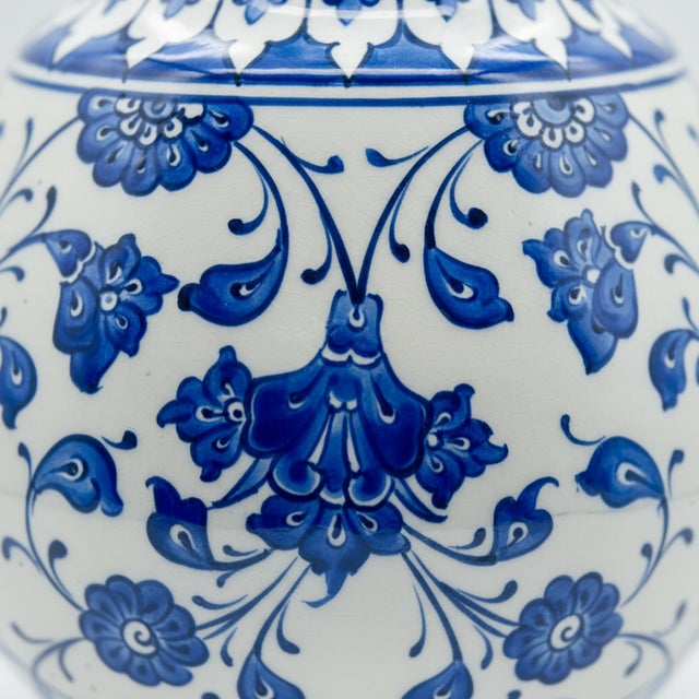 Handmade Ceramic “Gonca” Vase (25cm) – Classic Blue & White Floral Pattern – Traditional Ottoman Home Decor For Sale - Image 4 of 8