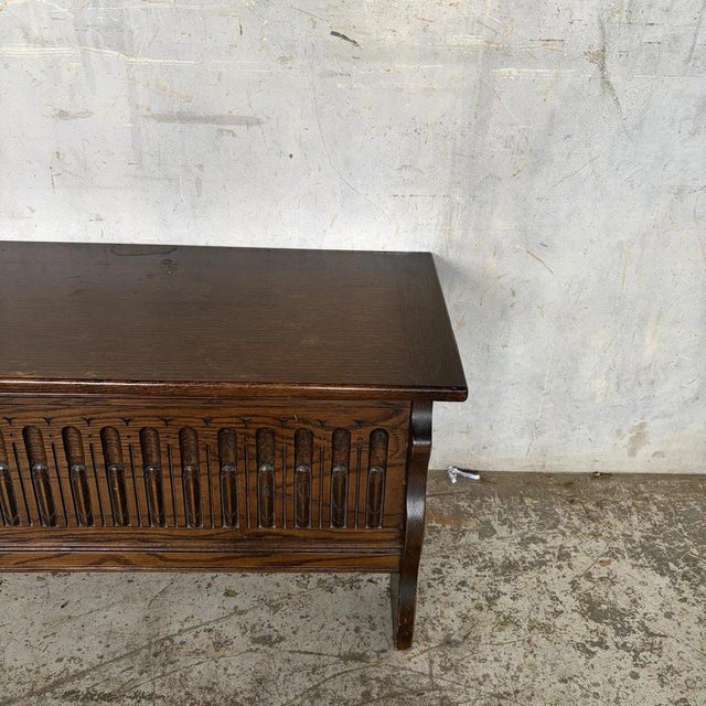 2000 - 2009 Antique Arts & Crafts Carved Oak Blanket Box For Sale - Image 5 of 9