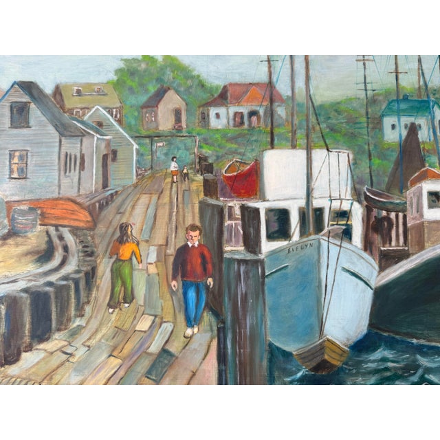 Blue 1960's Dan Steinberg Harbor Stroll - Landscape Scene Oil Painting, Framed/ Sold For Sale - Image 8 of 12