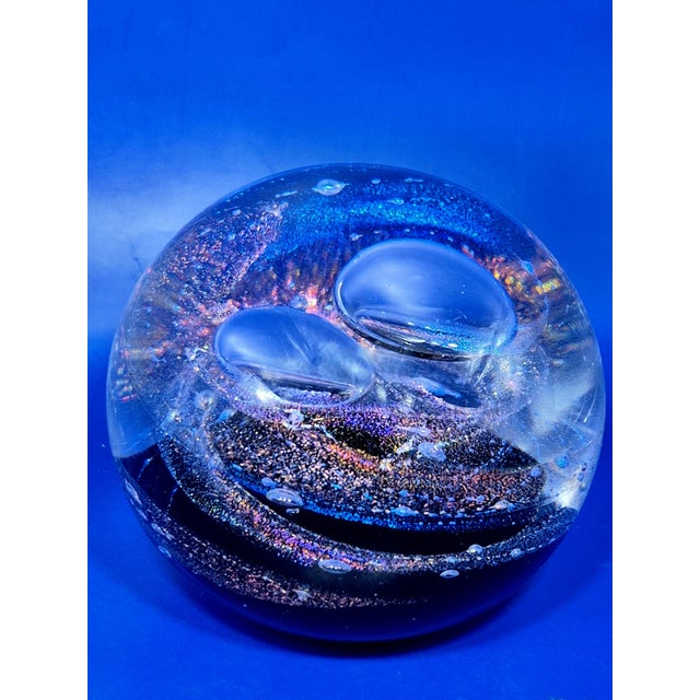 Amethyst Vintage 1990s Rebecca Stewart Signed 4” Magnum Dichroic Art Glass Galaxy Paperweight For Sale - Image 8 of 10