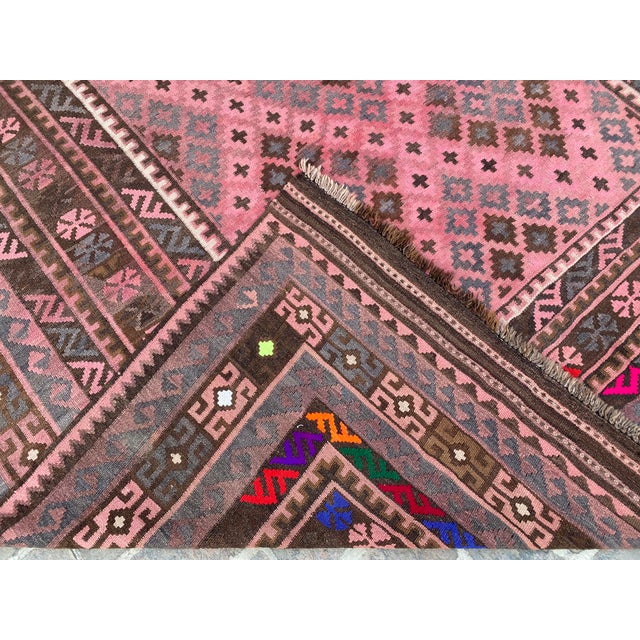 Maimana Kilim Gallery Rug, Handwoven Wool, 8x16, Rose & Chocolate For Sale - Image 9 of 11