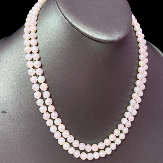 Diamond Akoya Pearl 2-Strand Necklace 18k Gold Certified For Sale - Image 4 of 11