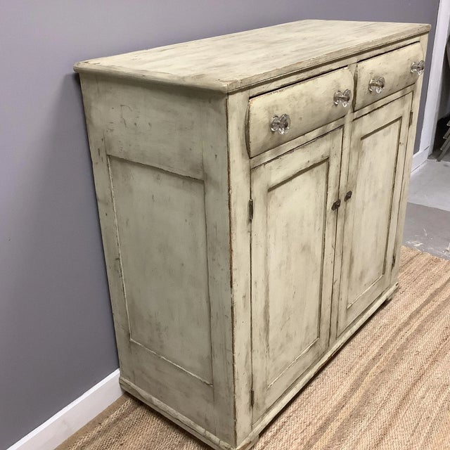 Linen Vintage Jelly Cabinet Cupboard Farm House Home Storage Glass Handles Solid Wood For Sale - Image 8 of 12