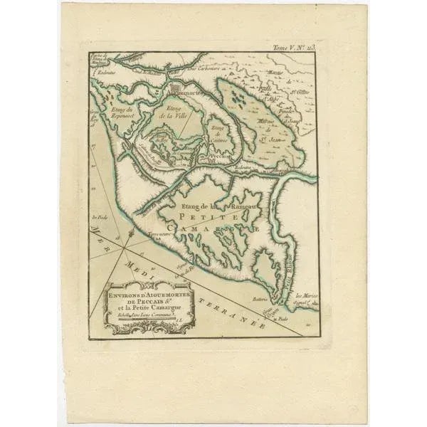 Antique map titled 'Environs d'Aiguemortes de Peccais &a et la petite Camargue'. Original map of the region of Aigues-...