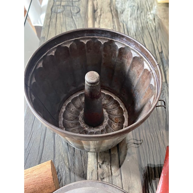 Antique American kitchen ware accessories for rustic decor or collectibles. Pie pot/?9” by 8” by 8” Press/ juicer- 4” by...