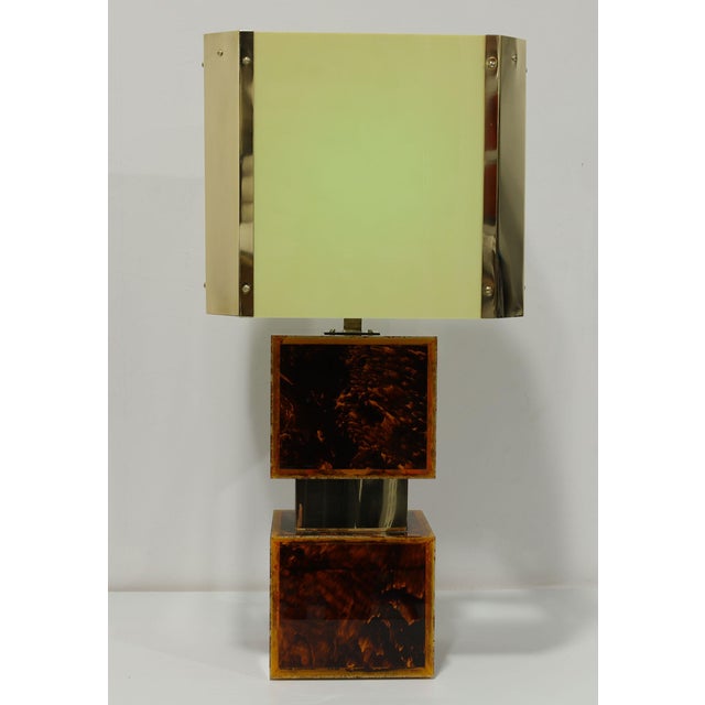 1970s Brazilian Acrylic, Resin and Brass Custom Table Lamps - a Pair For Sale - Image 11 of 11