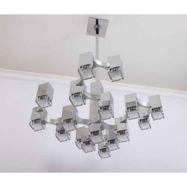 Large Cubic Chrome and Acrylic Glass 17-Light Chandelier by Gaetano Sciolari, Italy, 1960s For Sale - Image 8 of 18