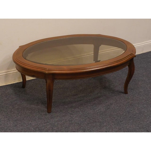 Ethan Allen Ethan Allen Chateau Normandy Solid Knotty Pine 48" Oval Coffee Table W. Beveled Amber Glass Top 17-8010 For Sale - Image 4 of 9