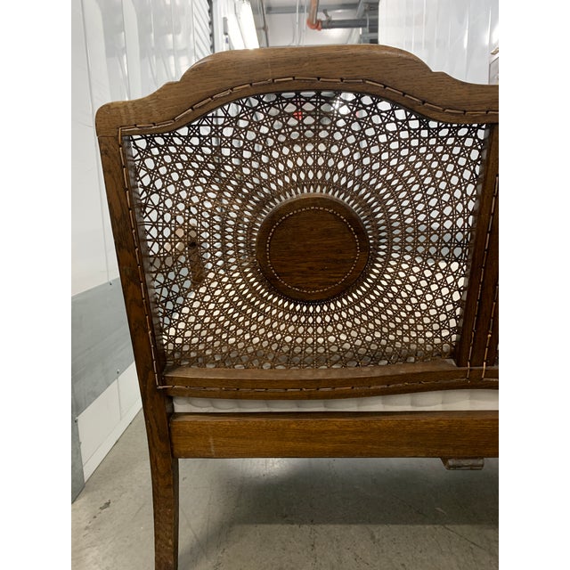 Antique Oak Medallion Cane Back Bench Settee For Sale - Image 13 of 17