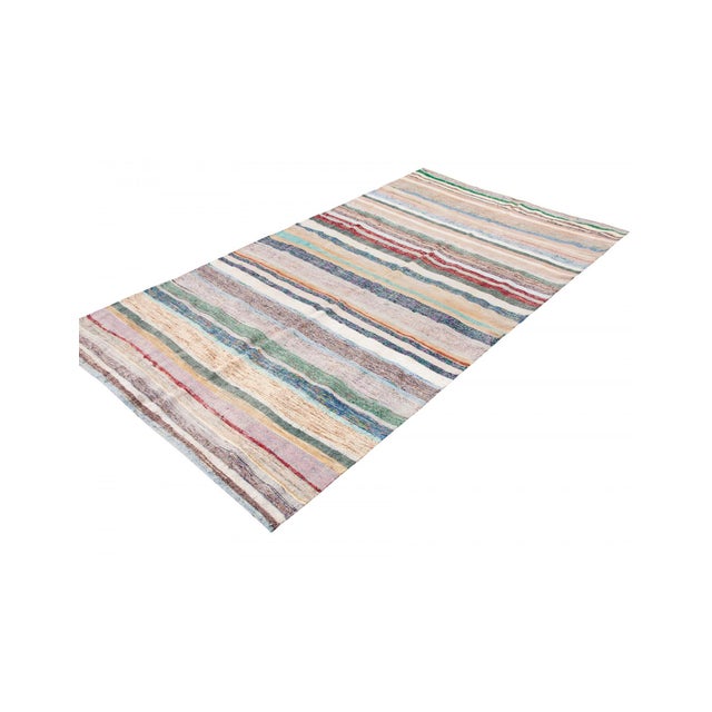 Mid-Century Modern Vintage Striped Turkish Rag Rug - 5`2" X 10`5" For Sale - Image 3 of 6