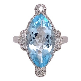 Blue Topaz & Diamond Ring, Size 7 For Sale