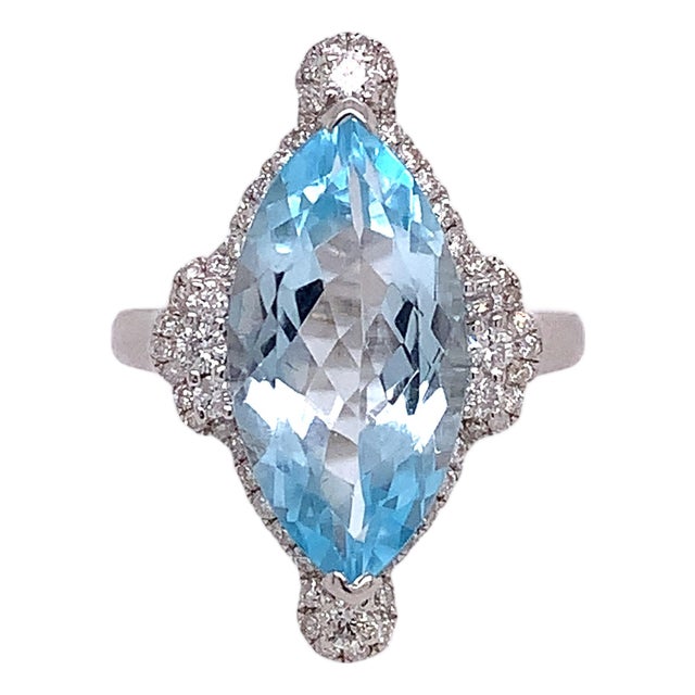 Blue Topaz & Diamond Ring, Size 7 For Sale