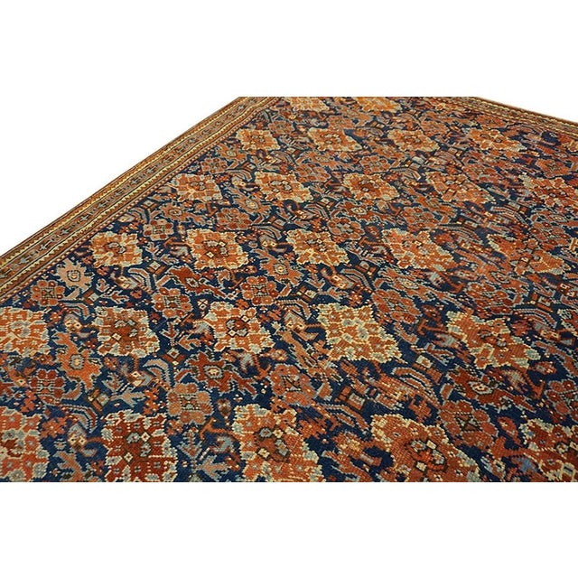 Mid 19th Century Blue Antique Tribal Geometric 19th Century Turkish Oushak Smyrna Carpet Rug For Sale - Image 5 of 12