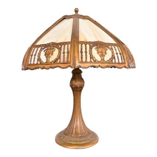 Antique Art Nouveau Slag Glass Table Lamp in the Manner of Handel, Circa 1910 For Sale