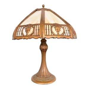 Antique Art Nouveau Slag Glass Table Lamp in the Manner of Handel, Circa 1910
