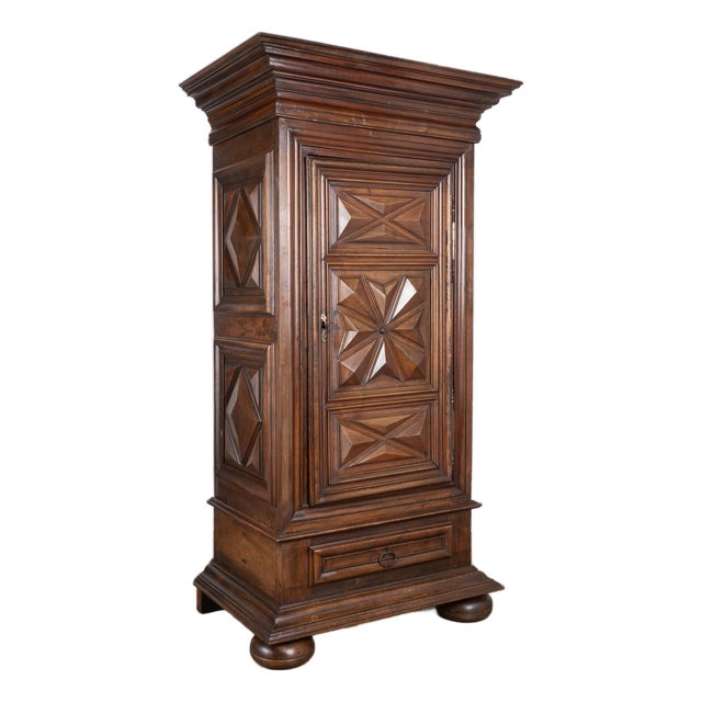 Early 19th Century French Single Door Carved Walnut Armoire Cabinet For Sale