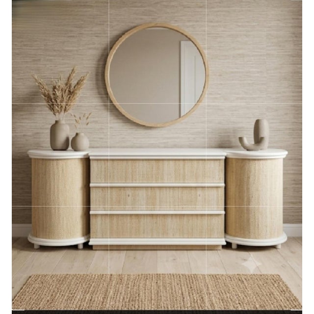 Vintage Canadian Modular White Faux Grasscloth 3 Large Drawer Chest 2 Nightstands Bedroom Set of 3 For Sale - Image 12 of 13