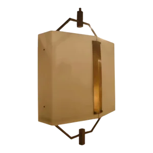 1940s French White Perspex & Brass Pendant Light Fixture
