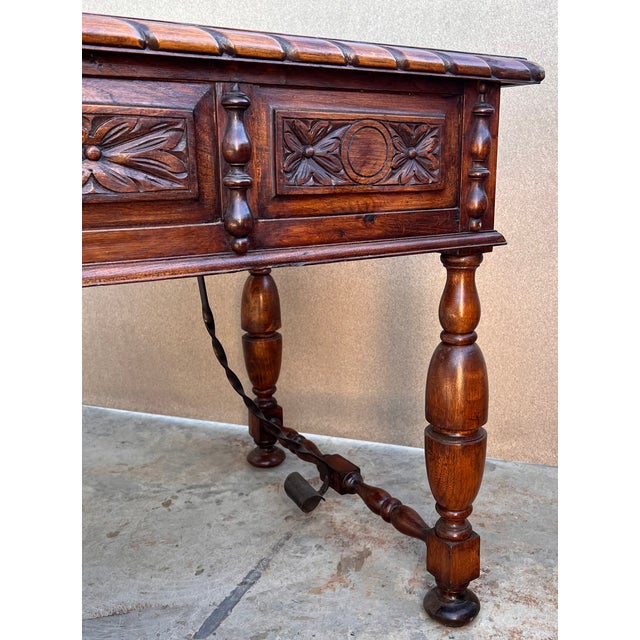 20th Two Sides French Louis XV Style Carved Walnut Desk With Three Drawers For Sale - Image 10 of 10