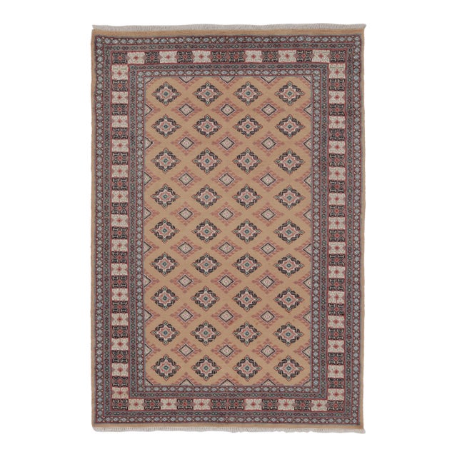Vintage Bokhara Rug in Golden Beige With Geometric Patterns - Rug & Kilim For Sale