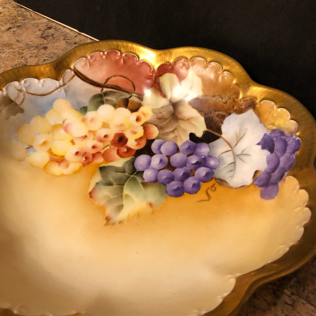 Art Nouveau Jean Pouyat Limoges Scalloped Bowl With Grapes For Sale - Image 3 of 5
