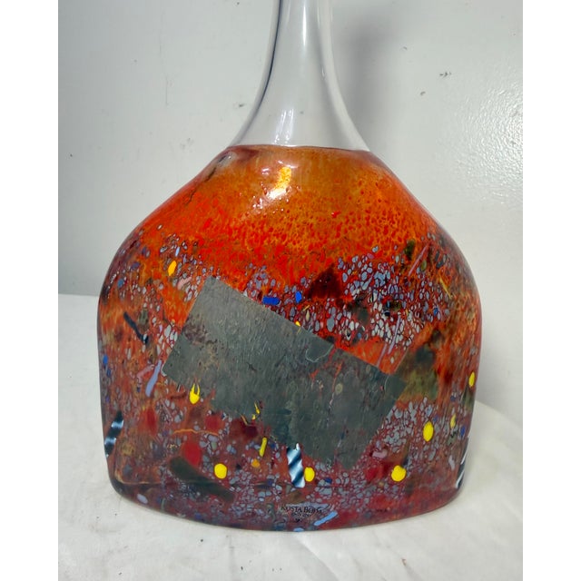 Glass Vintage Kosta Boda Satellite Signed Bertil Vallien Red Bottle Vase Sculpture For Sale - Image 7 of 14