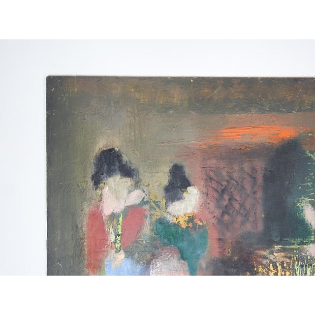 Mid 20th Century Mid 20th Century Abstract Interior With Figures Painting For Sale - Image 5 of 7