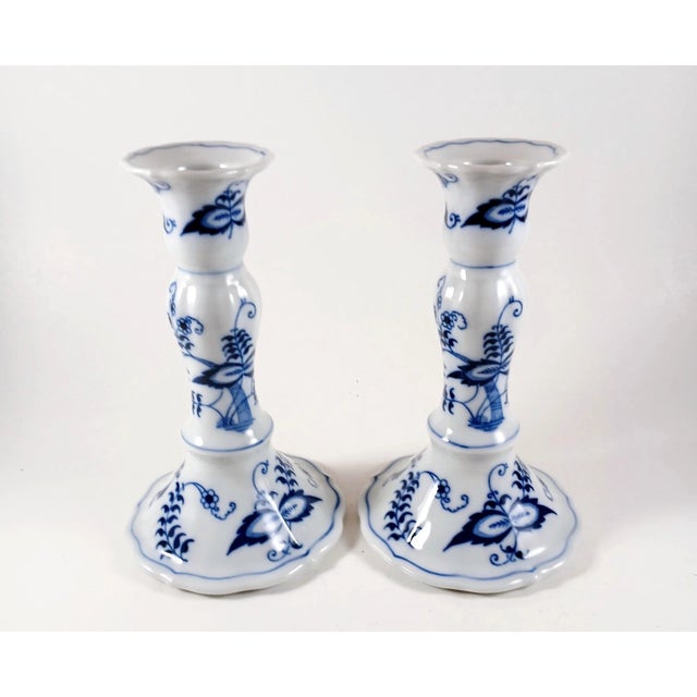 Mid-Century Modern Vintage MCM Blue Danube Porcelain Candle Sticks- Set of 2 For Sale - Image 3 of 4