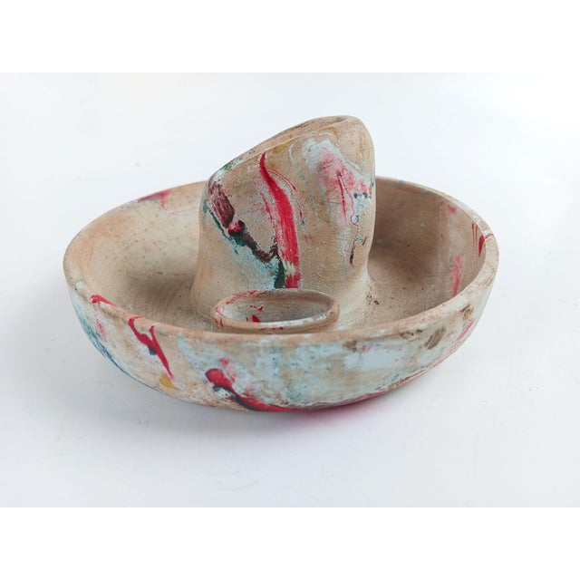 Mexican Vintage Swirl Pottery Cowboy Hat Sombrero Ashtray Match Holder For Sale - Image 3 of 5