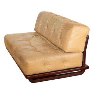 Vintage 1970s Italian Leather Rosewood Loveseat For Sale