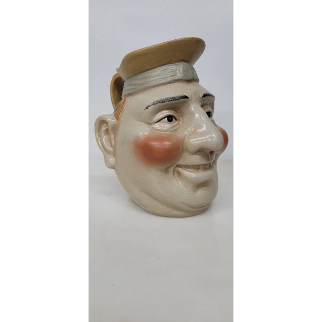 Ceramic Vintage Face Pottery Jug Pitcher Vase Stein Beer Mug Large For Sale - Image 7 of 10