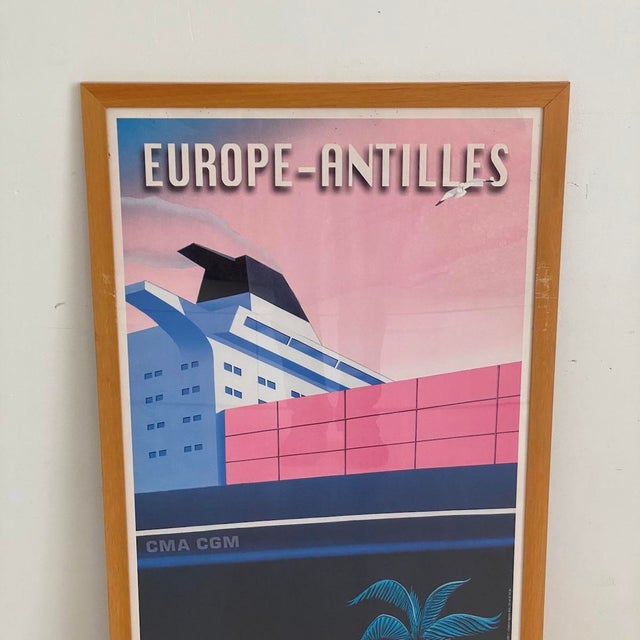 Modern Cargo Ship French Line CMA CGM 2000 Europe/Caribbean Poster by Richard Roussel For Sale - Image 3 of 6