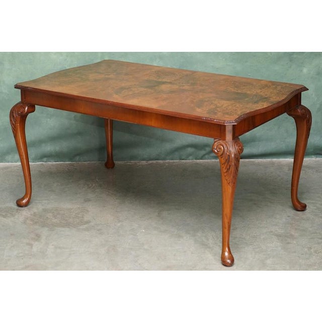 Vintage English Burr and Burl Walnut Extending Dining Table and Chairs, 1940s, Set of 7 For Sale - Image 12 of 18