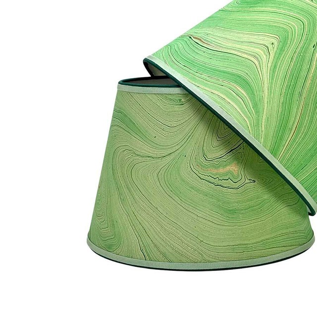 Contemporary Mint Green and Gold Paper Lampshade - 12” x 18” x 12” For Sale - Image 3 of 4