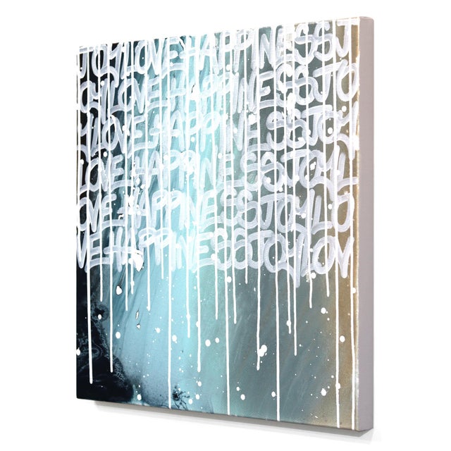 Art Deco Joyful Love - Cool Tone Mixed Media Street Graffiti Inspired Artwork Original Artwork by Amber Goldhammer For Sale - Image 3 of 9