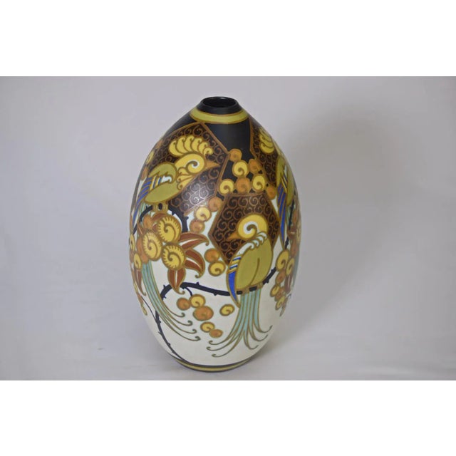 Art Deco Ceramic Porcelain Vase Birds of Paradise by Jan Wind, 1920s For Sale - Image 11 of 12