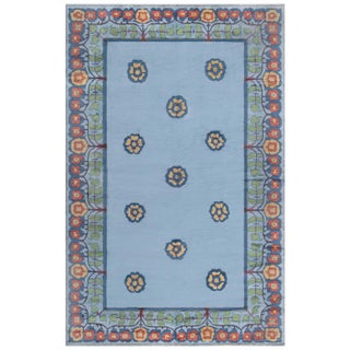 Tranquil Blue Field With Rosettes Oversized Rug "Azurebloom" For Sale