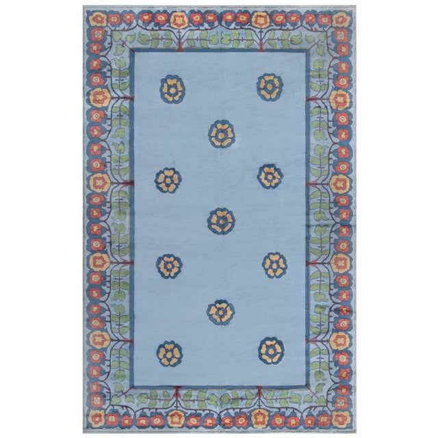 Tranquil Blue Field With Rosettes Oversized Rug "Azurebloom" For Sale