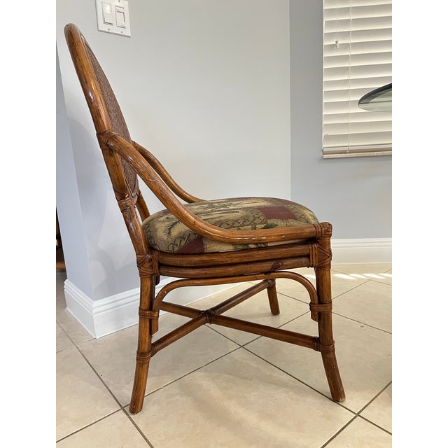 McGuire Mid 20th Century Tommy Bahama Style Bamboo With Topical Print Dining Chairs - Set of 4 For Sale - Image 4 of 8