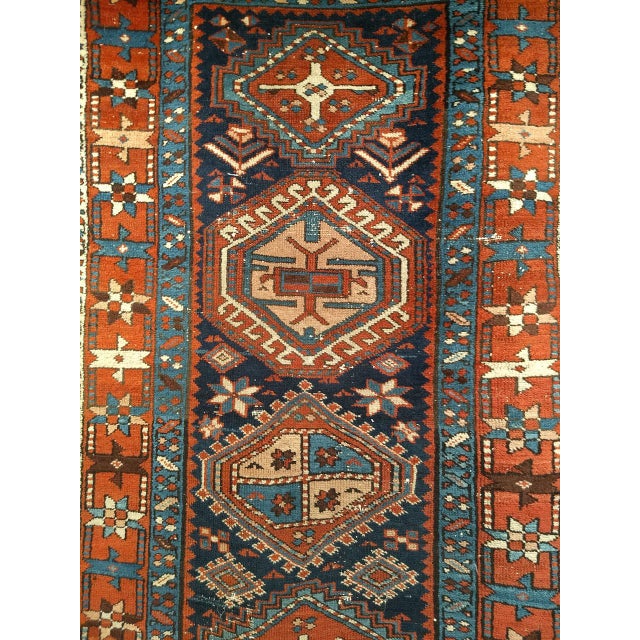Antique Persian Heriz Serapi Runner Rug, Hand-Knotted Wool, Geometric Pattern, Navy & Red,4x12 For Sale In Chicago - Image 6 of 11