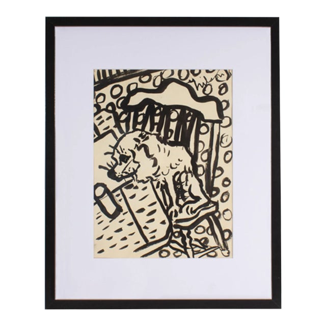 1950s Abstract Ink Drawing of a Dog by Harry Hilson For Sale