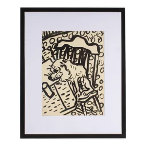 1950s Abstract Ink Drawing of a Dog by Harry Hilson